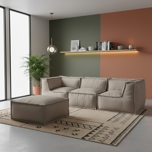 Canapé Modulable 4 Places En Effet Lin 90x262 Cm Beige