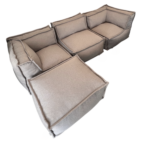Canapé Modulable 4 Places En Effet Lin 90x262 Cm Beige