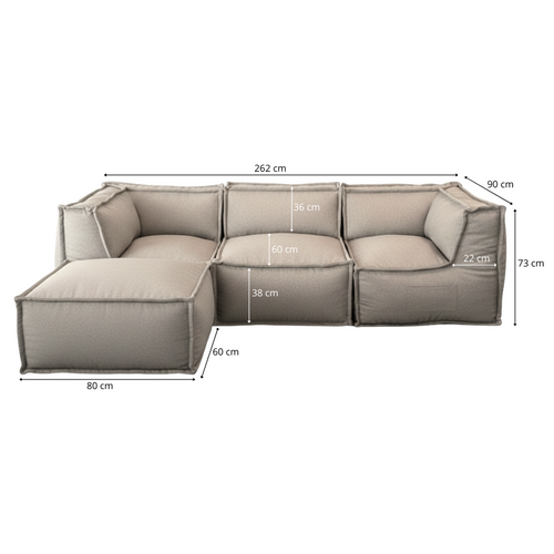 Canapé Modulable 4 Places En Effet Lin 90x262 Cm Beige