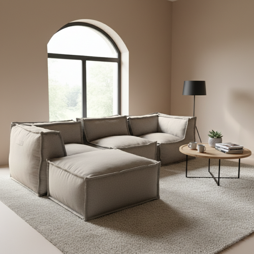 Canapé Modulable 4 Places En Effet Lin 90x262 Cm Beige