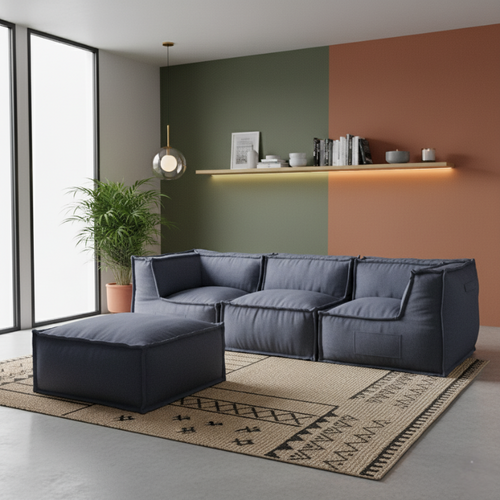 Canapé Modulable 4 Places En Effet Lin 90x262 Cm Gris Foncé