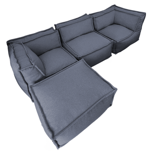 Canapé Modulable 4 Places En Effet Lin 90x262 Cm Gris Foncé