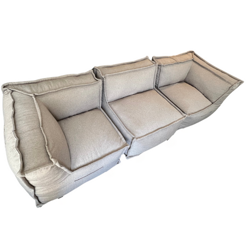 Canapé Modulable 3 Places En Effet Lin 90x262 Cm Beige