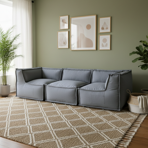 Canapé Modulable 3 Places En Effet Lin 90x262 Cm Gris Foncé