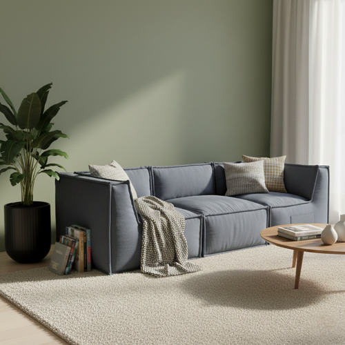 Canapé Modulable 3 Places En Effet Lin 90x262 Cm Gris Foncé