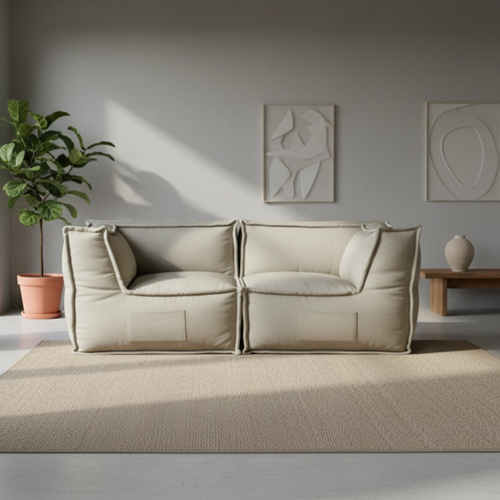 Canapé Modulable 2 Places En Effet Lin  90x180 Cm Beige