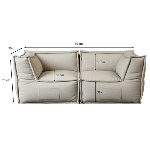 Canapé Modulable 2 Places En Effet Lin  90x180 Cm Beige