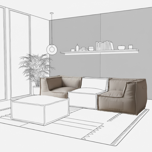 Canapé Modulable 2 Places En Effet Lin  90x180 Cm Beige