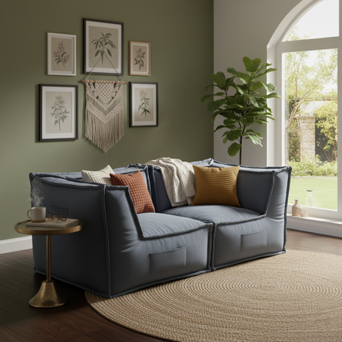 Canapé Modulable 2 Places En Effet Lin  90x180 Cm Gris Foncé