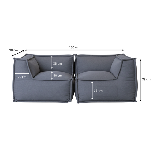 Canapé Modulable 2 Places En Effet Lin  90x180 Cm Gris Foncé