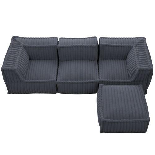 Canapé Modulable 4 Places En Fausse Fourrure Côtelée 90x262 Cm Gris Foncé