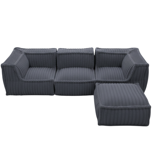 Canapé Modulable 4 Places En Fausse Fourrure Côtelée 90x262 Cm Gris Foncé