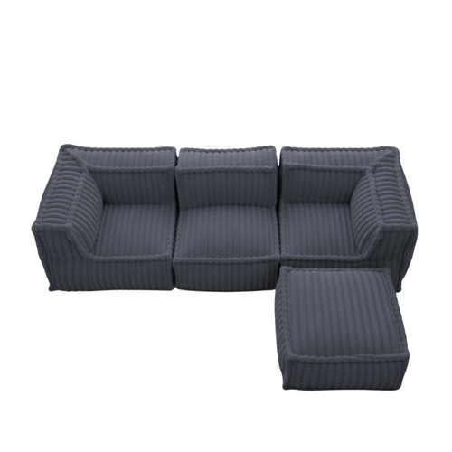 Canapé Modulable 4 Places En Fausse Fourrure Côtelée 90x262 Cm Gris Foncé