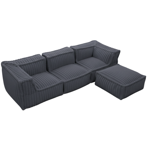 Canapé Modulable 4 Places En Fausse Fourrure Côtelée 90x262 Cm Gris Foncé