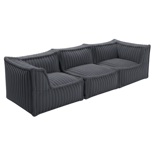 Canapé Modulable 3 Places En Fausse Fourrure Côtelée 90x262 Cm Gris Foncé