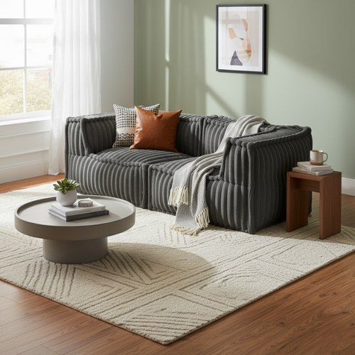 Canapé Modulable 2 Places En Fausse Fourrure Côtelée 90x180 Cm Gris Foncé