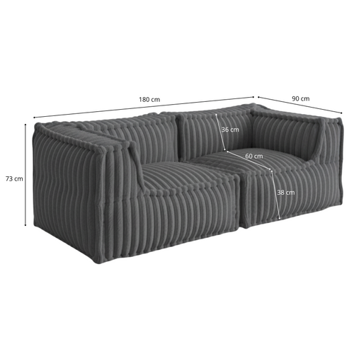 Canapé Modulable 2 Places En Fausse Fourrure Côtelée 90x180 Cm Gris Foncé