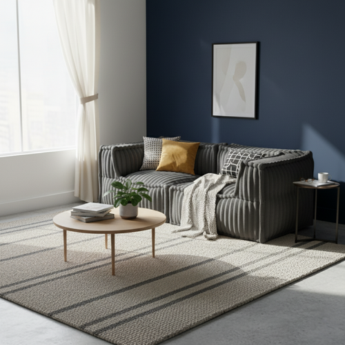 Canapé Modulable 2 Places En Fausse Fourrure Côtelée 90x180 Cm Gris Foncé