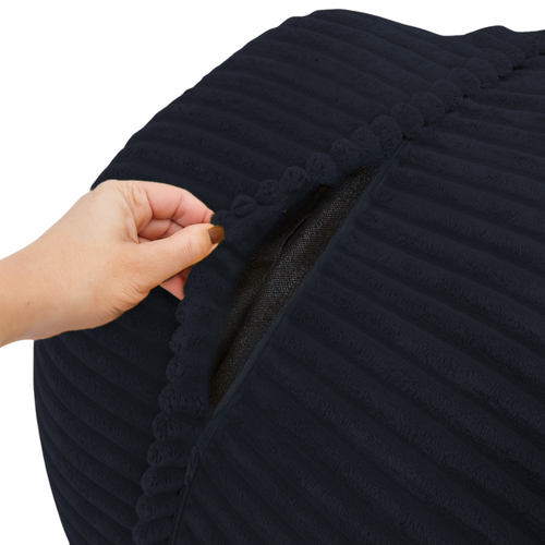 Pouf XXL Déhoussable En Velours Côtelé 110x100 Cm + Repose-pieds Bleu Foncé