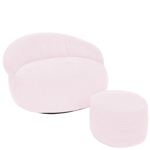 Pouf XXL Déhoussable En Velours Côtelé 110x100 Cm + Repose-pieds Rose