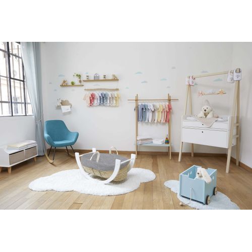 Couffin Avec Support Réversible Blanc, Habillage Coton Bio - Perle