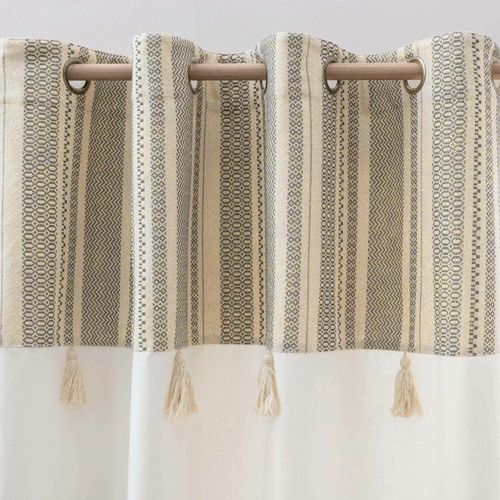 Rideau à Oeillets 140 X 240 Cm Solando – Polycoton + Top Métallisé Et Pompons – Style Bohème