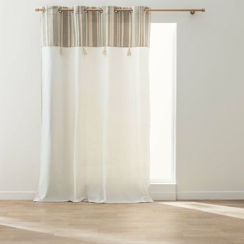 Rideau à Oeillets 140 X 240 Cm Solando – Polycoton + Top Métallisé Et Pompons – Style Bohème