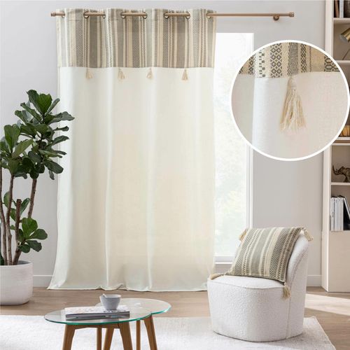 Rideau à Oeillets 140 X 240 Cm Solando – Polycoton + Top Métallisé Et Pompons – Style Bohème