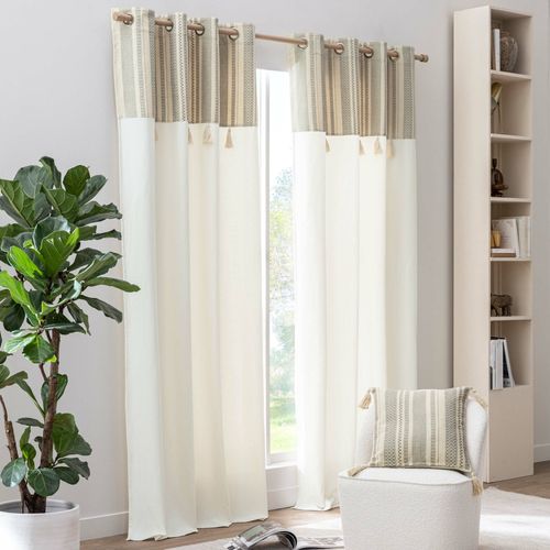 Rideau à Oeillets 140 X 240 Cm Solando – Polycoton + Top Métallisé Et Pompons – Style Bohème
