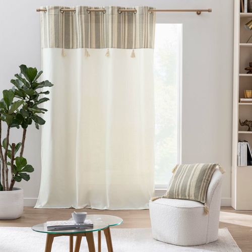 Rideau à Oeillets 140 X 240 Cm Solando – Polycoton + Top Métallisé Et Pompons – Style Bohème