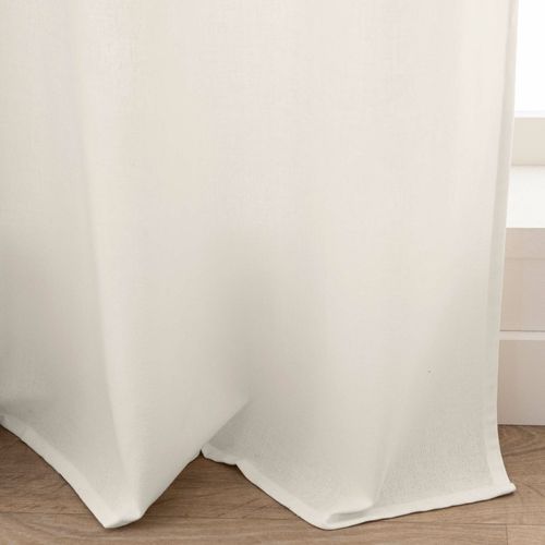 Rideau à Oeillets 140 X 240 Cm Swan – Polycoton Uni Avec Top Imprimé Et Pompons – Style Bohème