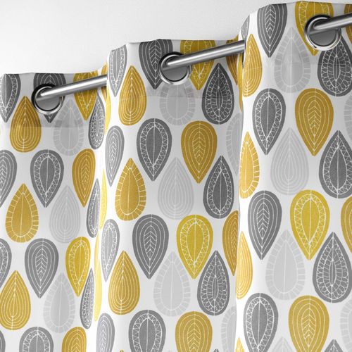 Lot De 2 Rideaux à Oeillets – 140 X 260 Cm – Polyester Imprimé Palpito – Jaune/blanc