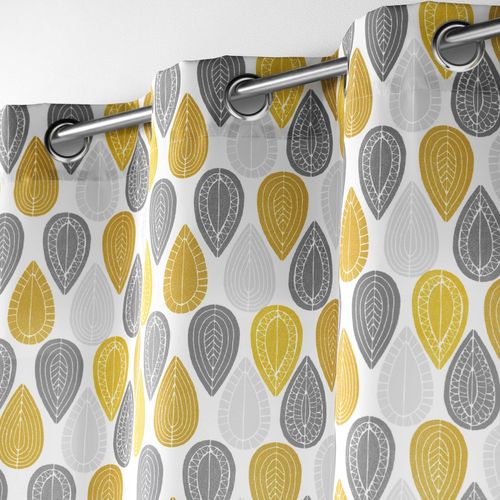 Lot De 2 Rideaux à Oeillets – 140 X 260 Cm – Polyester Imprimé Palpito – Jaune/blanc