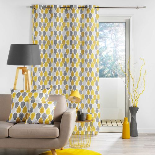 Lot De 2 Rideaux à Oeillets – 140 X 260 Cm – Polyester Imprimé Palpito – Jaune/blanc