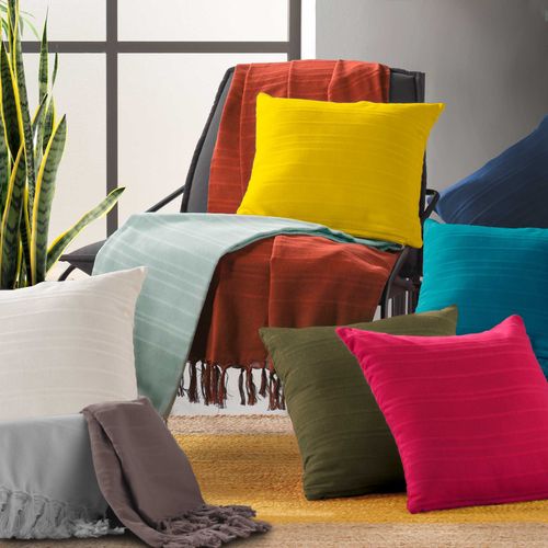 Jeté De Canapé à Franges 220 X 240 Cm 100% Coton Tissé Lilia Taupe