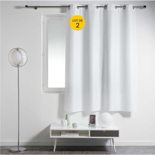 Lot De 2 Rideaux Spécial Petites Fenêtres à Oeillets 140 X 180 Cm – Uni Blanc – Essentiel