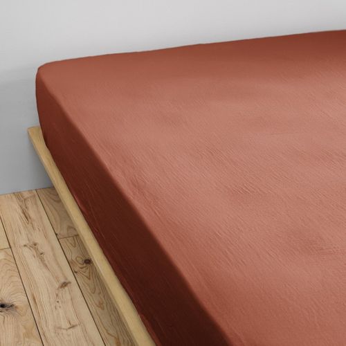 Lot De 2 Draps Housse Bonnet 30 Cm Double Gaze De Coton 140 X 190 Cm Terracotta