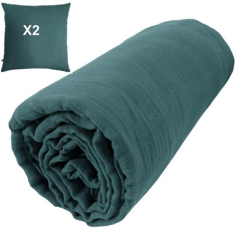 Pack Drap Housse 140 X 190 Cm Bonnet 30 Cm + 2 Taies 60x60 Cm Gaze De Coton Canard