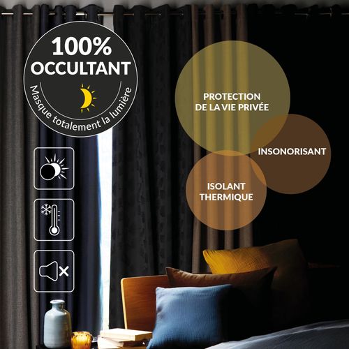 Lot De 2 Rideaux Thermiques 140 X 260 Cm – 100 % Occultants / Jacquard – Darko Anthracite