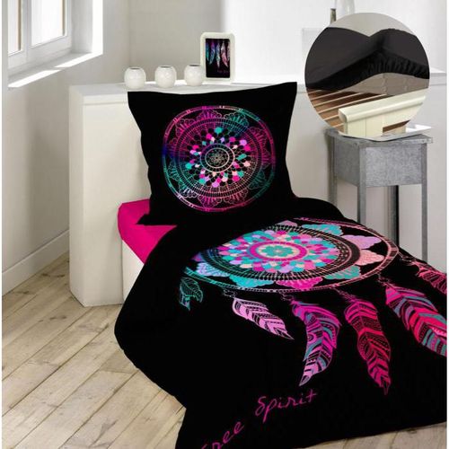 Pack Parure De Couette Enfant 140x200 Cm Porte Bonheur + Drap Housse 90x190 Noir