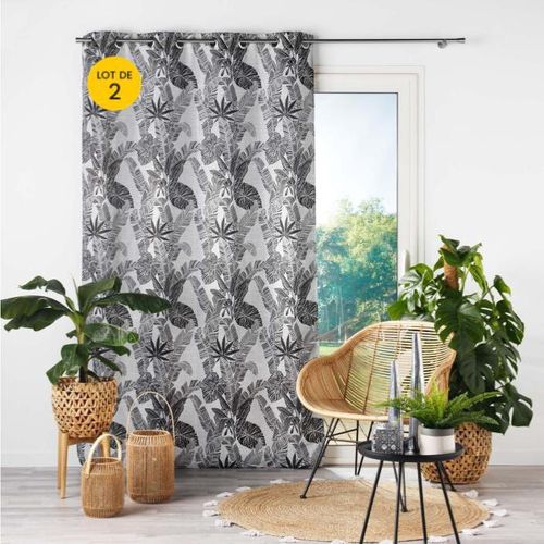 Lot De 2 Rideaux En Jacquard à Oeillets 140 X 260 Cm Faggy Noir