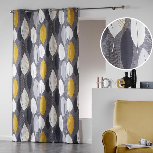 Lot De 2 Rideaux à Oeillets – 140 X 240 Cm – Coton Tamisant Imprimé Leafy – Jaune