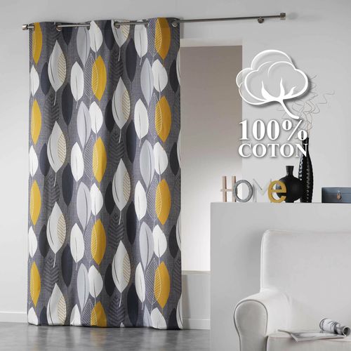 Lot De 2 Rideaux à Oeillets – 140 X 240 Cm – Coton Tamisant Imprimé Leafy – Jaune