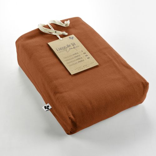Pack Housse De Couette Chaude En Flanelle 140 X 200 Cm + Drap Housse 90x190 Terracotta
