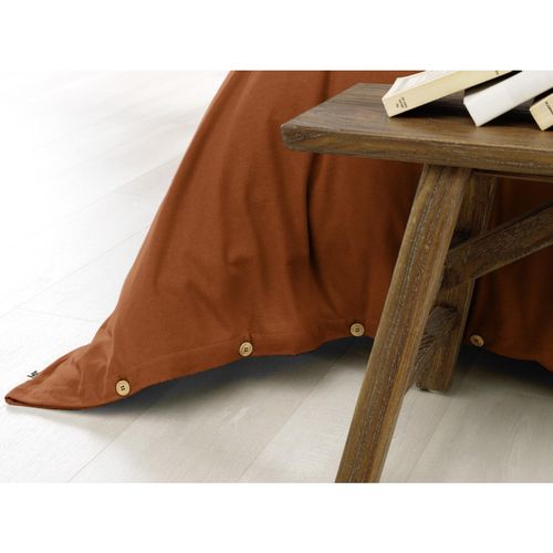 Pack Housse De Couette Chaude En Flanelle 140 X 200 Cm + Drap Housse 90x190 Terracotta
