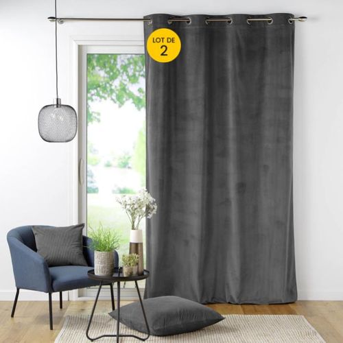 Lot De 2 Rideau à Oeillets 140 X 260 Cm Velours Côtelé Casual Anthracite