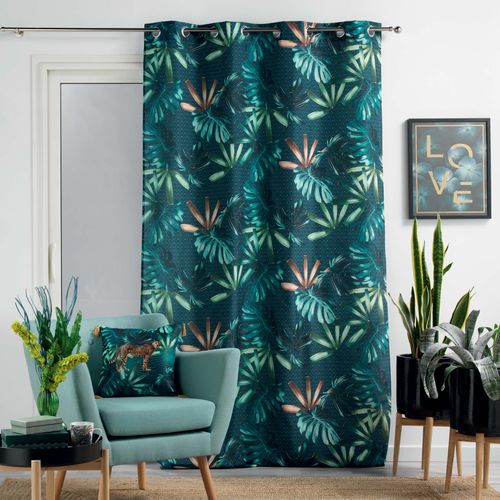 Paire De Rideaux Oeillets 140 X 260 Cm Polyester Blue Garden