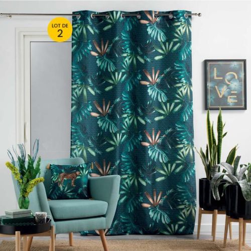 Paire De Rideaux Oeillets 140 X 260 Cm Polyester Blue Garden