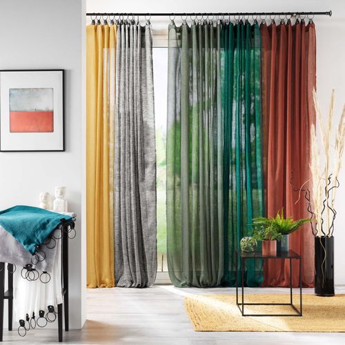 Lot De 2 Voilages à Anneaux 140 X 240 Cm Voile Tissé Linka Bleu