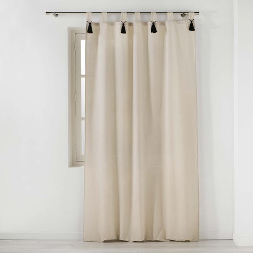 Lot De 2 Rideaux Tamisant à Passants + Pompons 140 X 240 Cm Polycoton Cyrine Beige